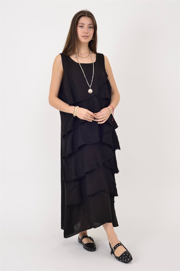 2-08 KAT KAT KOLSUZ KETEN ELBİSE