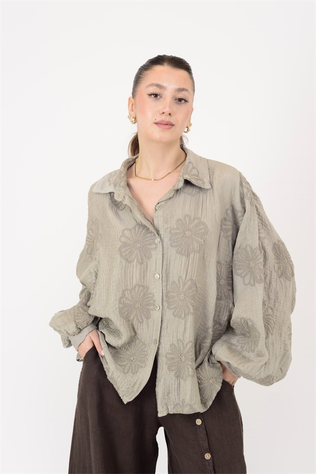 20277 KRİZANTEM DESEN PAMUKLU GÖMLEK