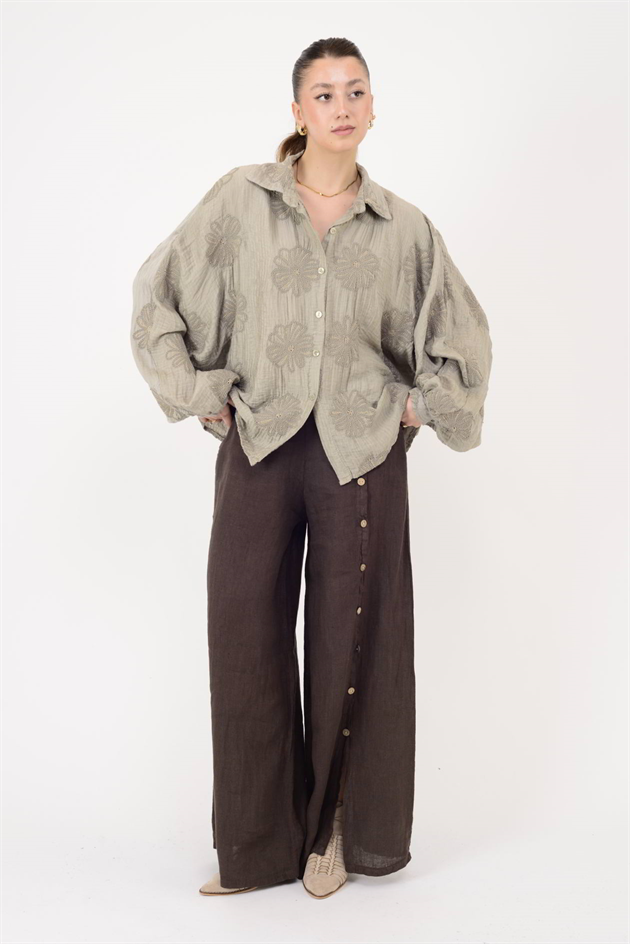 20277 KRİZANTEM DESEN PAMUKLU GÖMLEK