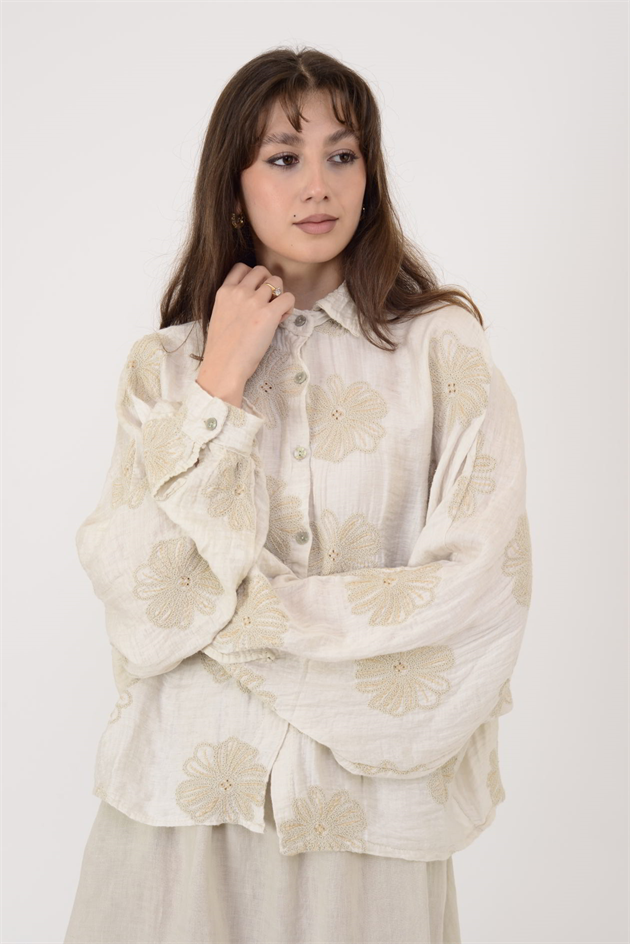 20277 KRİZANTEM DESEN PAMUKLU GÖMLEK