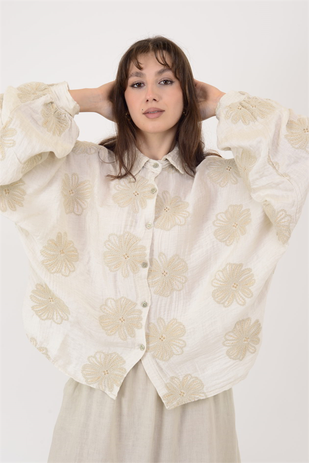 20277 KRİZANTEM DESEN PAMUKLU GÖMLEK