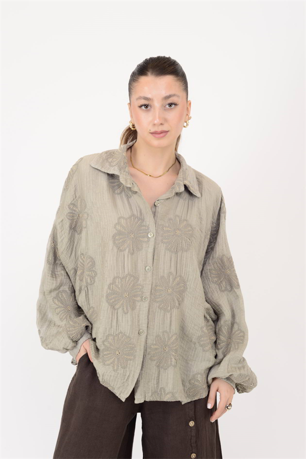 20277 KRİZANTEM DESEN PAMUKLU GÖMLEK