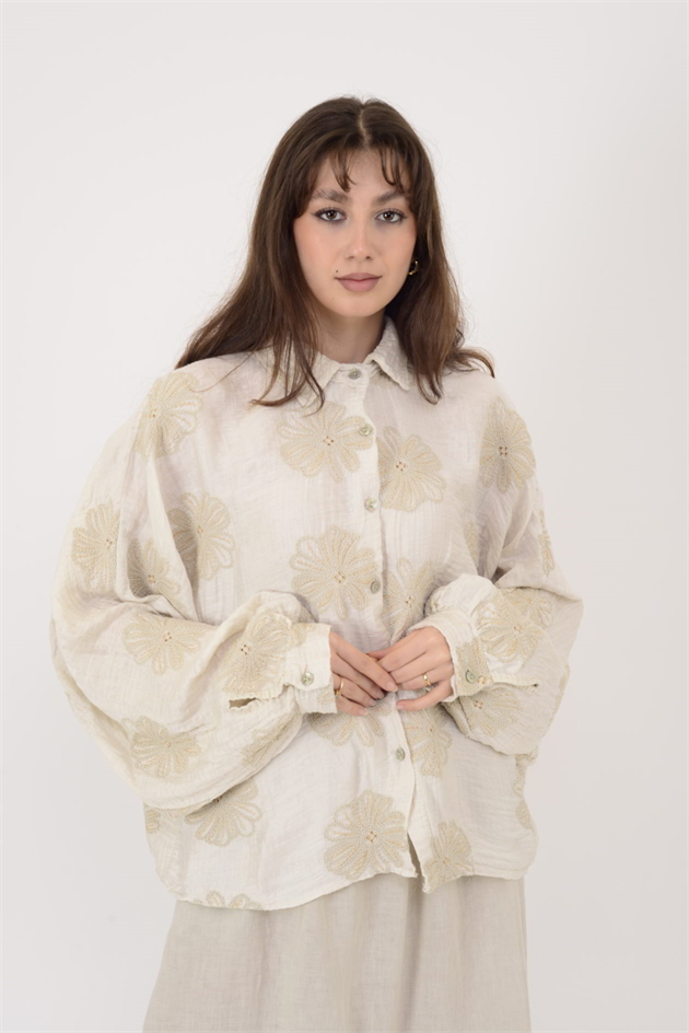 20277 KRİZANTEM DESEN PAMUKLU GÖMLEK