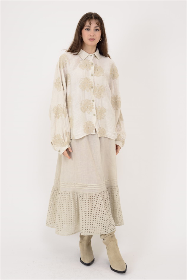 20277 KRİZANTEM DESEN PAMUKLU GÖMLEK