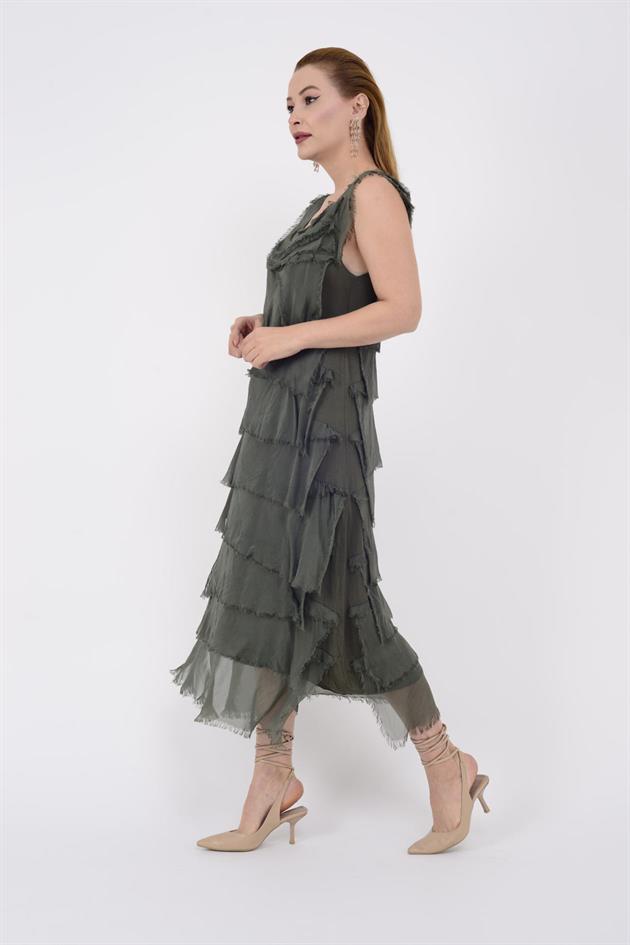 2031 KAT KAT İPEK ELBİSE