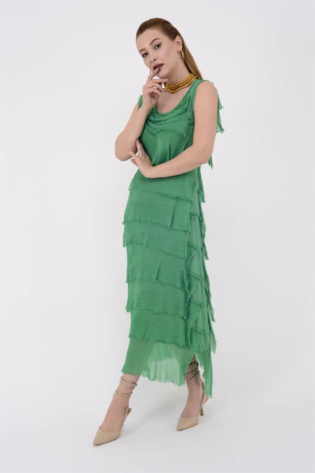 2031 KAT KAT İPEK ELBİSE