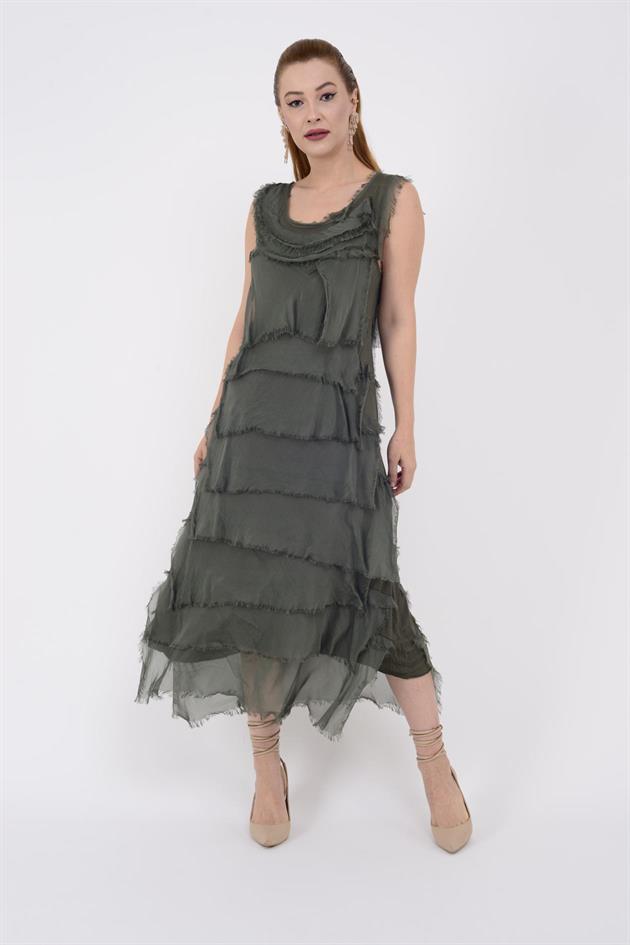 2031 KAT KAT İPEK ELBİSE