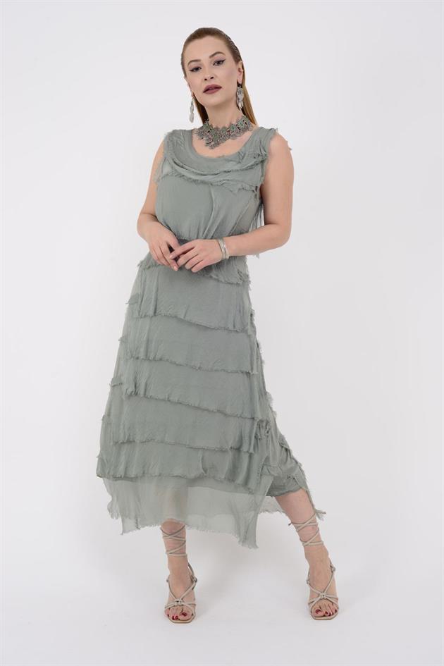 2031 KAT KAT İPEK ELBİSE