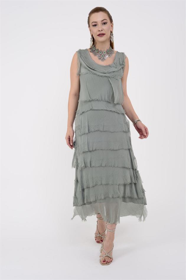 2031 KAT KAT İPEK ELBİSE