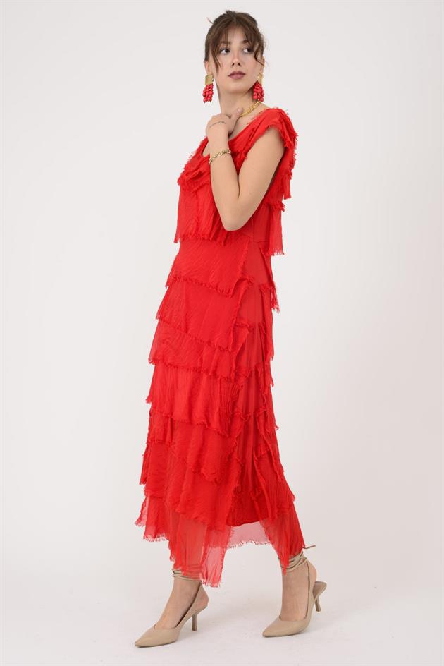 2031 KAT KAT İPEK ELBİSE