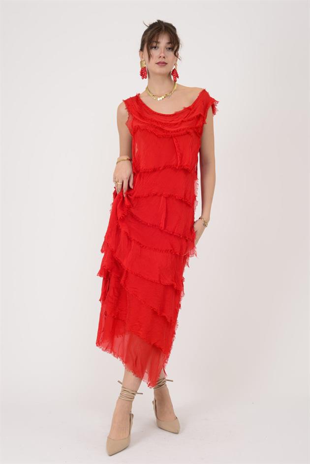 2031 KAT KAT İPEK ELBİSE