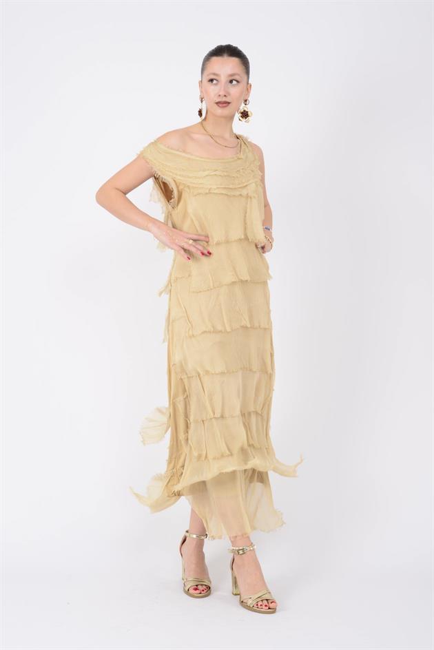 2031 KAT KAT İPEK ELBİSE