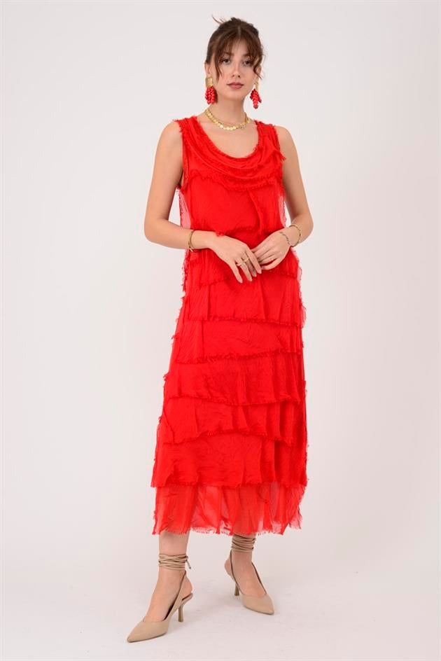 2031 KAT KAT İPEK ELBİSE