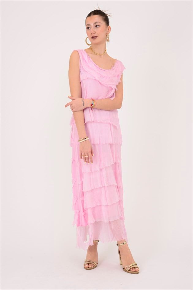 2031 KAT KAT İPEK ELBİSE