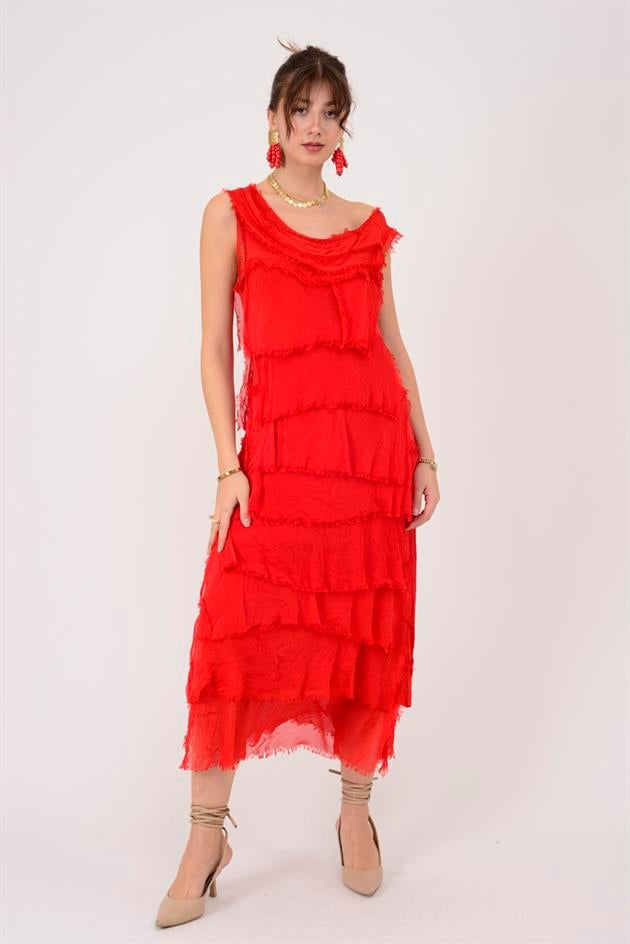 2031 KAT KAT İPEK ELBİSE