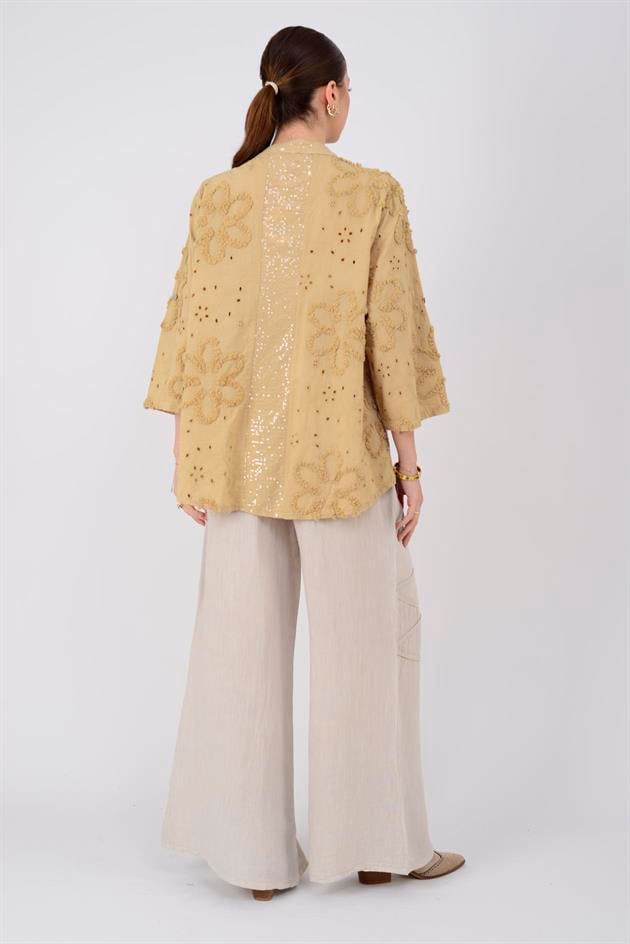 20379 ÇİÇEK KABARTMALI PAYETLİ GÖMLEK