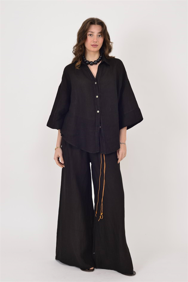 20418 DÜĞME DETAYLI KETEN GÖMLEK