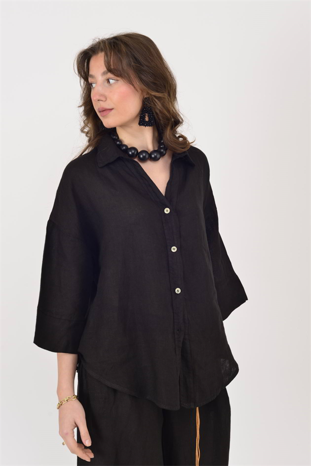 20418 DÜĞME DETAYLI KETEN GÖMLEK