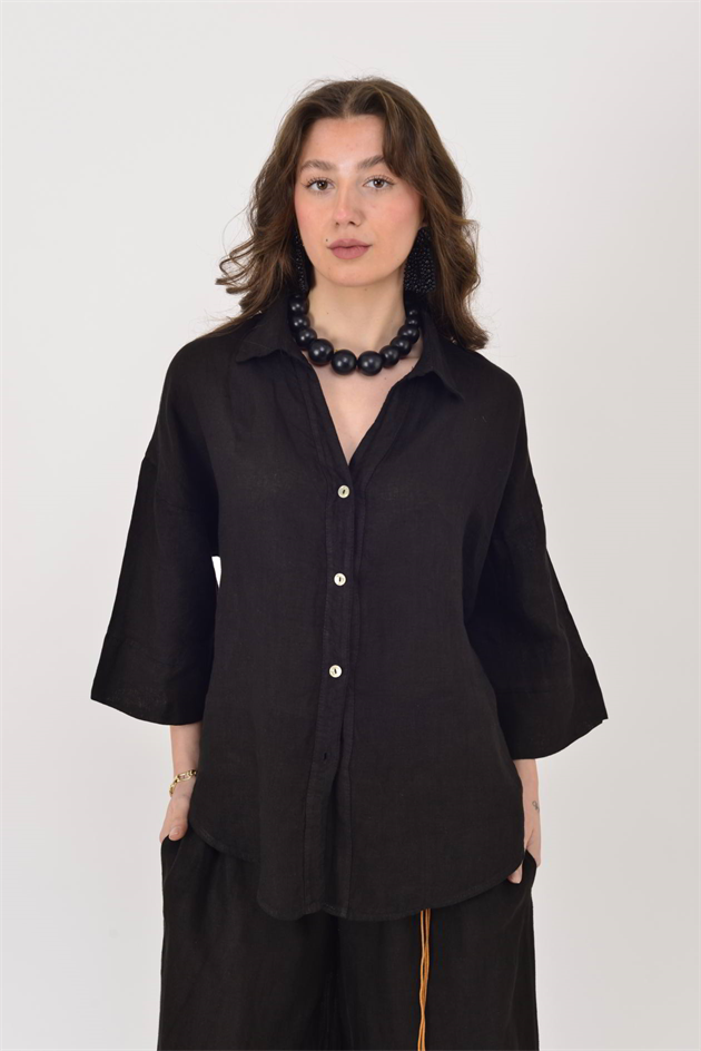 20418 DÜĞME DETAYLI KETEN GÖMLEK