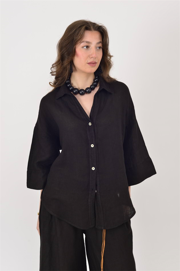 20418 DÜĞME DETAYLI KETEN GÖMLEK