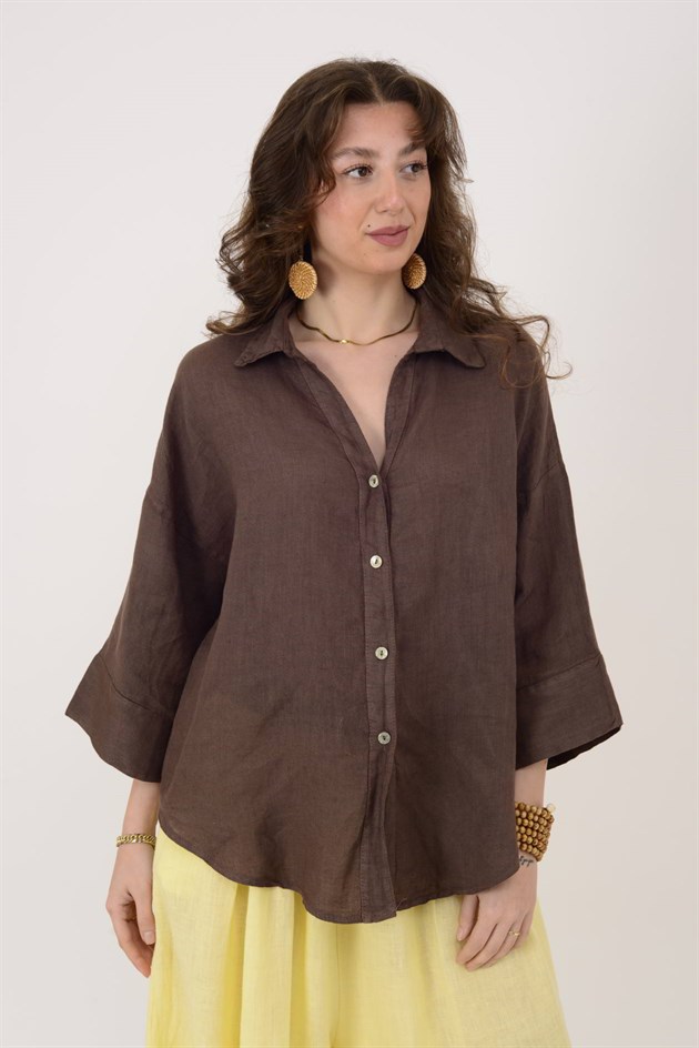 20418 DÜĞME DETAYLI KETEN GÖMLEK