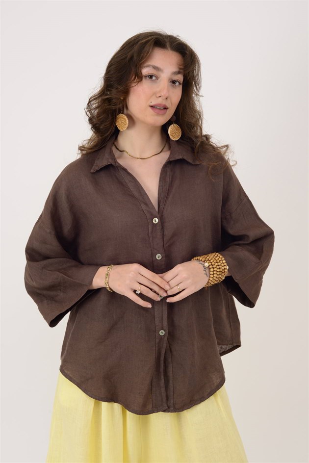 20418 DÜĞME DETAYLI KETEN GÖMLEK