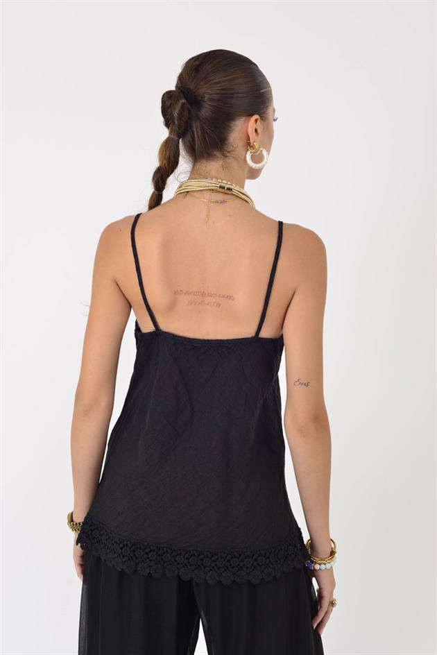 20585 DANTELLİ ASKILI KETEN BLUZ