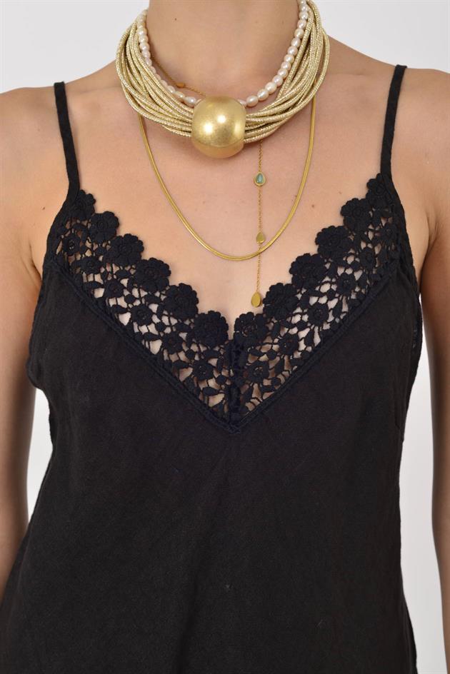 20585 DANTELLİ ASKILI KETEN BLUZ