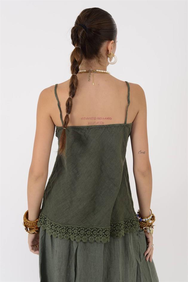 20585 DANTELLİ ASKILI KETEN BLUZ