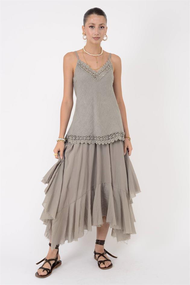 20585 DANTELLİ ASKILI KETEN BLUZ