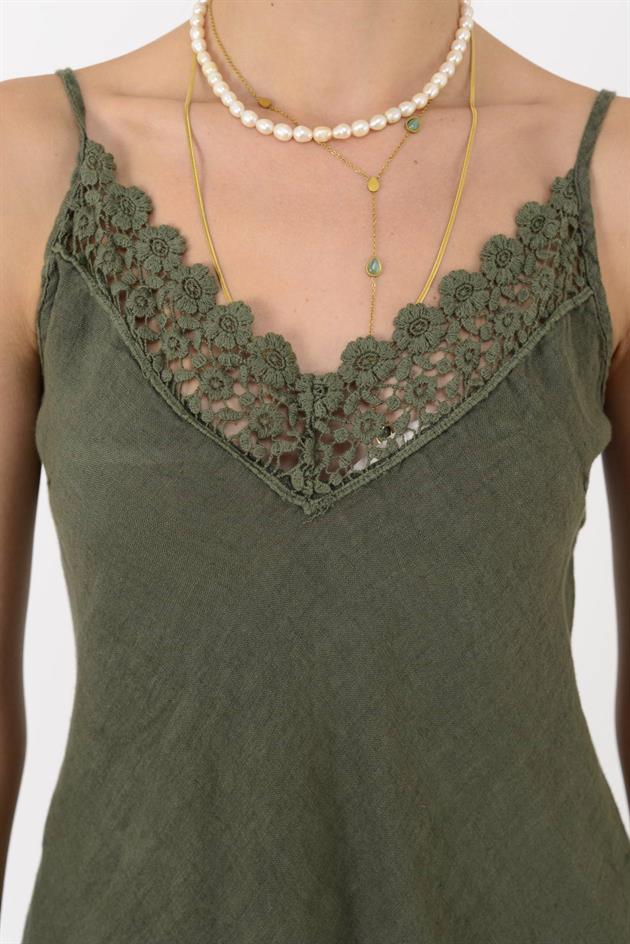 20585 DANTELLİ ASKILI KETEN BLUZ