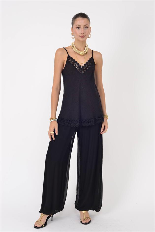 20585 DANTELLİ ASKILI KETEN BLUZ