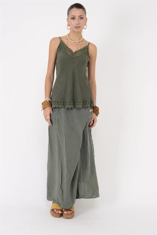 20585 DANTELLİ ASKILI KETEN BLUZ