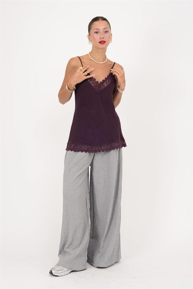 20585 DANTELLİ ASKILI KETEN BLUZ