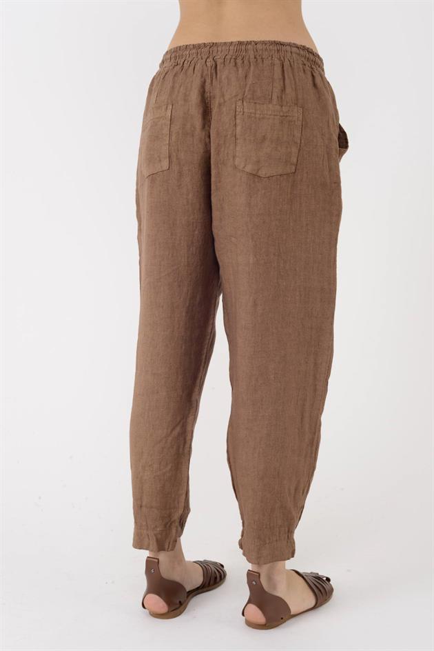 20836 PAÇASI LASTİK DETAYLI HAVUÇ KETEN PANTOLON