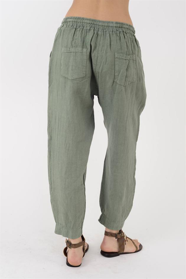 20836 PAÇASI LASTİK DETAYLI HAVUÇ KETEN PANTOLON