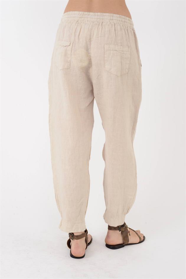 20836 PAÇASI LASTİK DETAYLI HAVUÇ KETEN PANTOLON