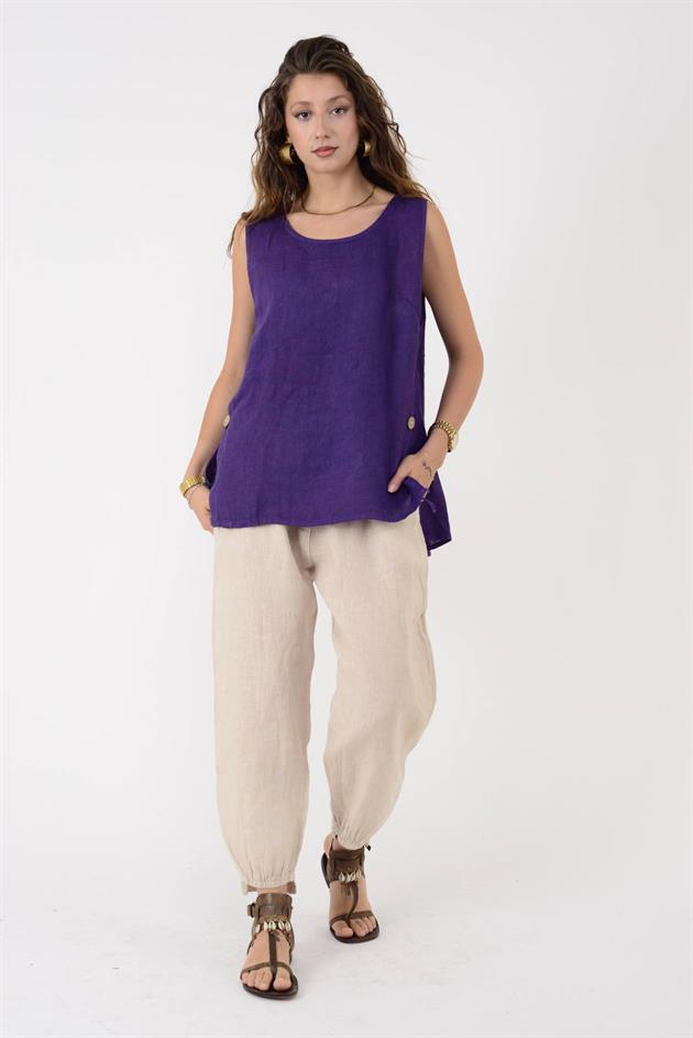 20836 PAÇASI LASTİK DETAYLI HAVUÇ KETEN PANTOLON