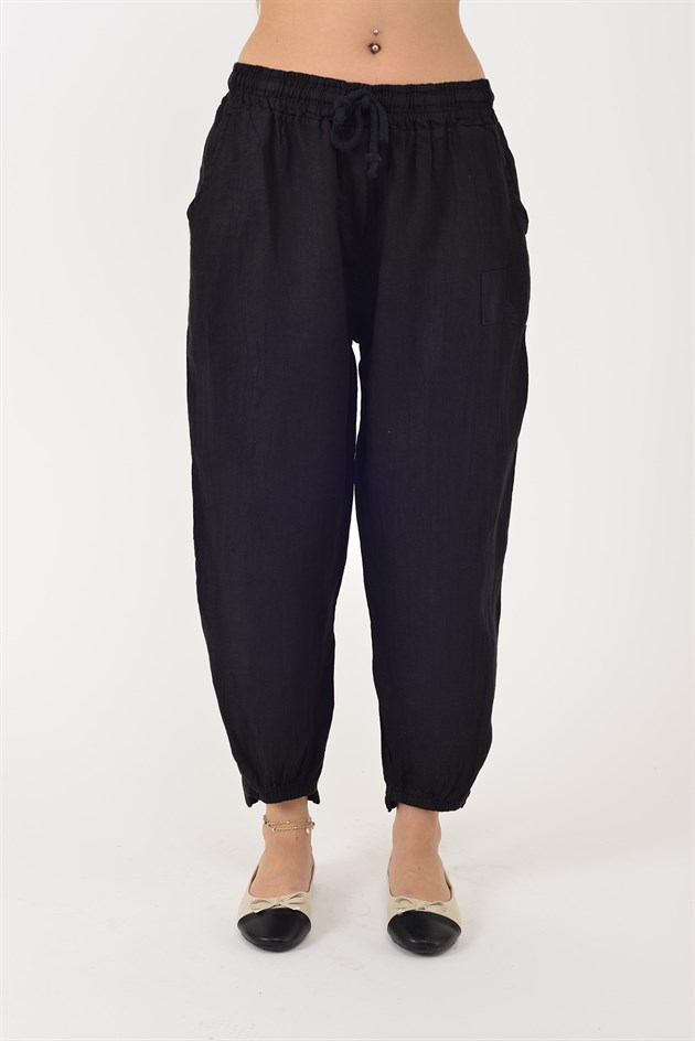20836 PAÇASI LASTİK DETAYLI JOGGER KETEN PANTOLON