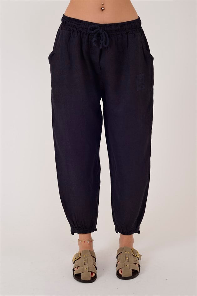 20836 PAÇASI LASTİK DETAYLI JOGGER KETEN PANTOLON