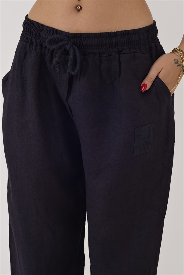 20836 PAÇASI LASTİK DETAYLI JOGGER KETEN PANTOLON