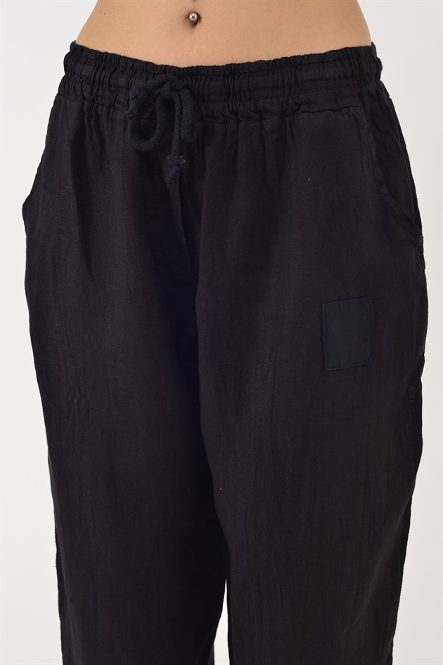 20836 PAÇASI LASTİK DETAYLI JOGGER KETEN PANTOLON
