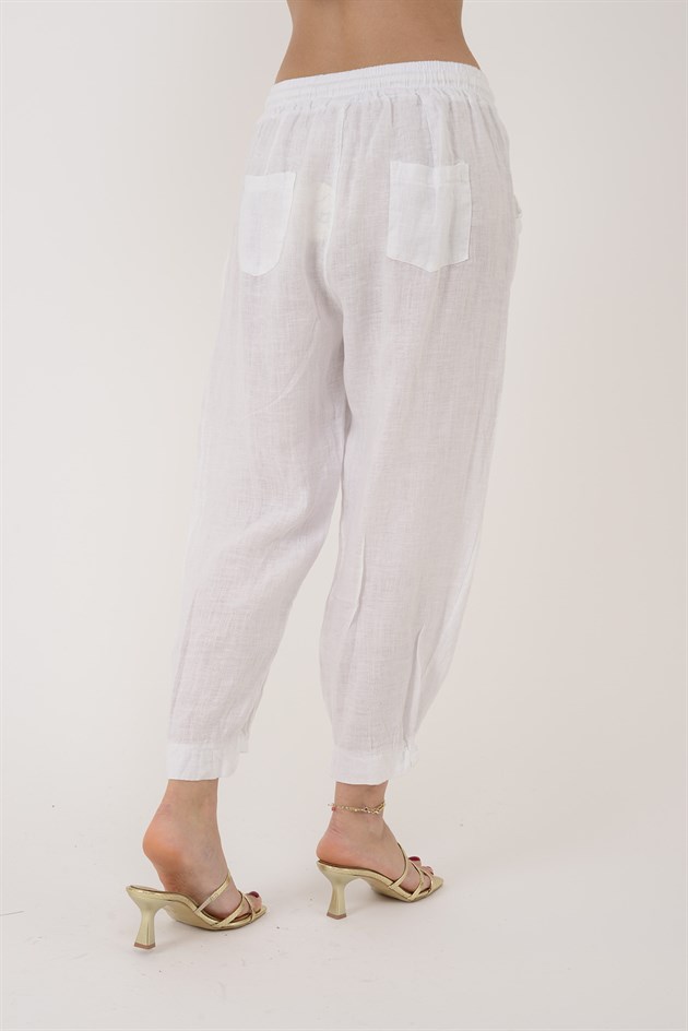 20836 PAÇASI LASTİK DETAYLI JOGGER KETEN PANTOLON