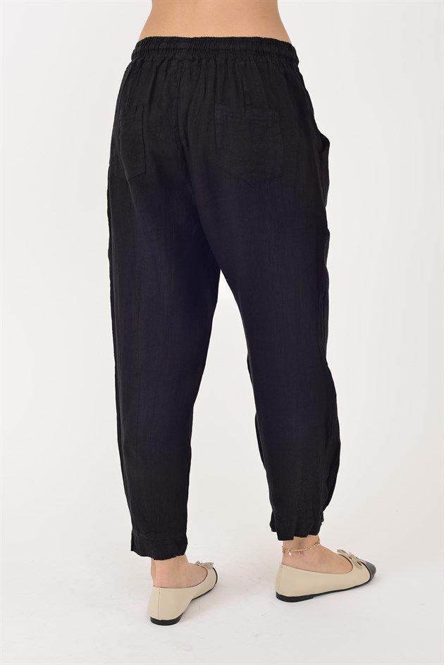 20836 PAÇASI LASTİK DETAYLI JOGGER KETEN PANTOLON