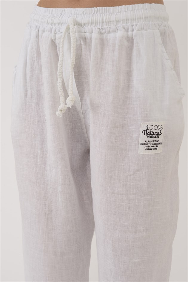 20836 PAÇASI LASTİK DETAYLI JOGGER KETEN PANTOLON