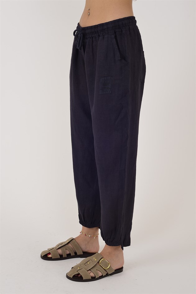 20836 PAÇASI LASTİK DETAYLI JOGGER KETEN PANTOLON