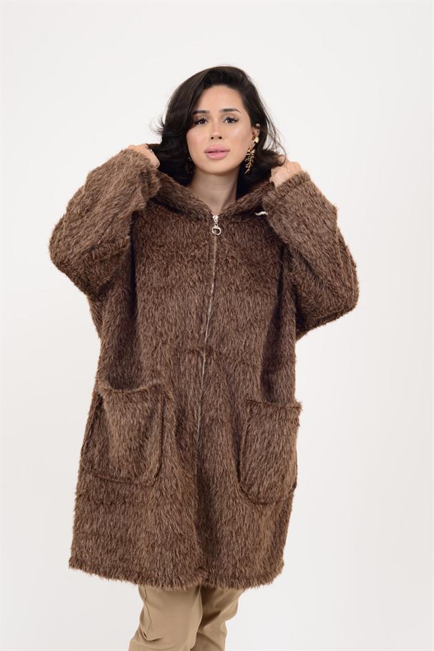 21052 CEP DETAYLI KAPÜŞONLU KEÇE KABAN