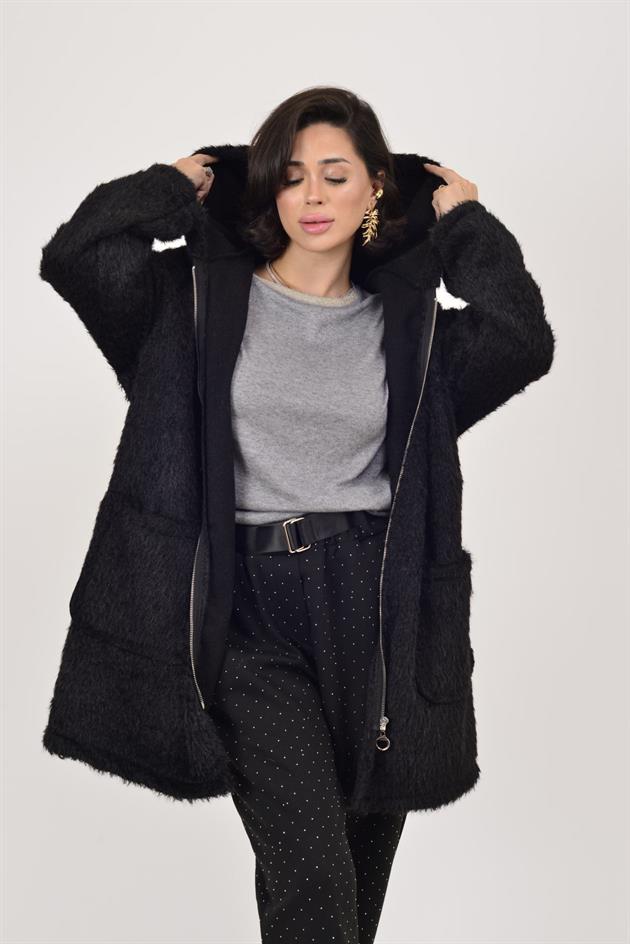 21052 CEP DETAYLI KAPÜŞONLU KEÇE KABAN