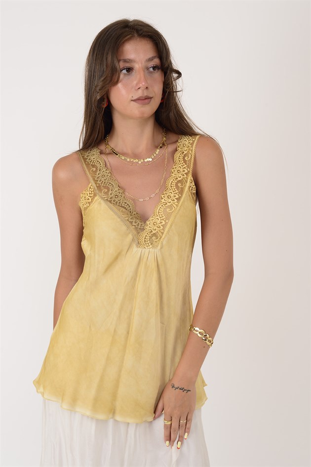 21336 KALIN ASKILI DANTELLİ SATEN BLUZ