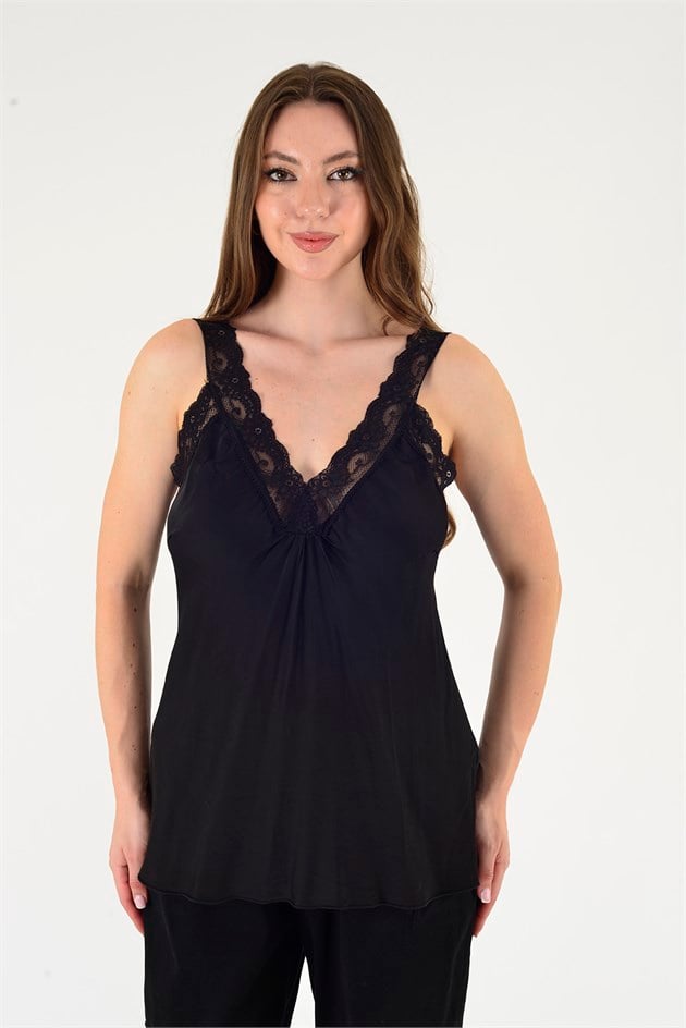 21336 KALIN ASKILI DANTELLİ SATEN BLUZ